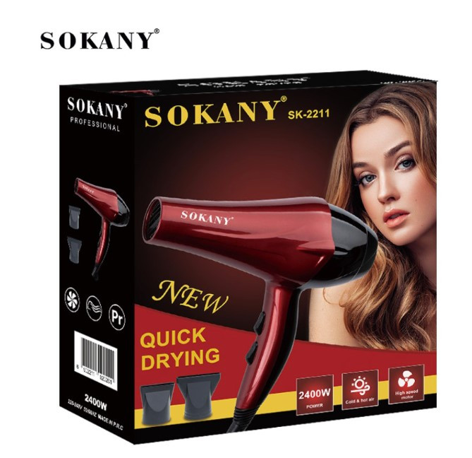 Sokany Hair Dryer, 2400 Watt, Red- SK-2211